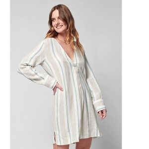 Faherty Beach Days Tunic Luciano Stripe Linen Blend V-Neck Top WDU2245 XS NEW